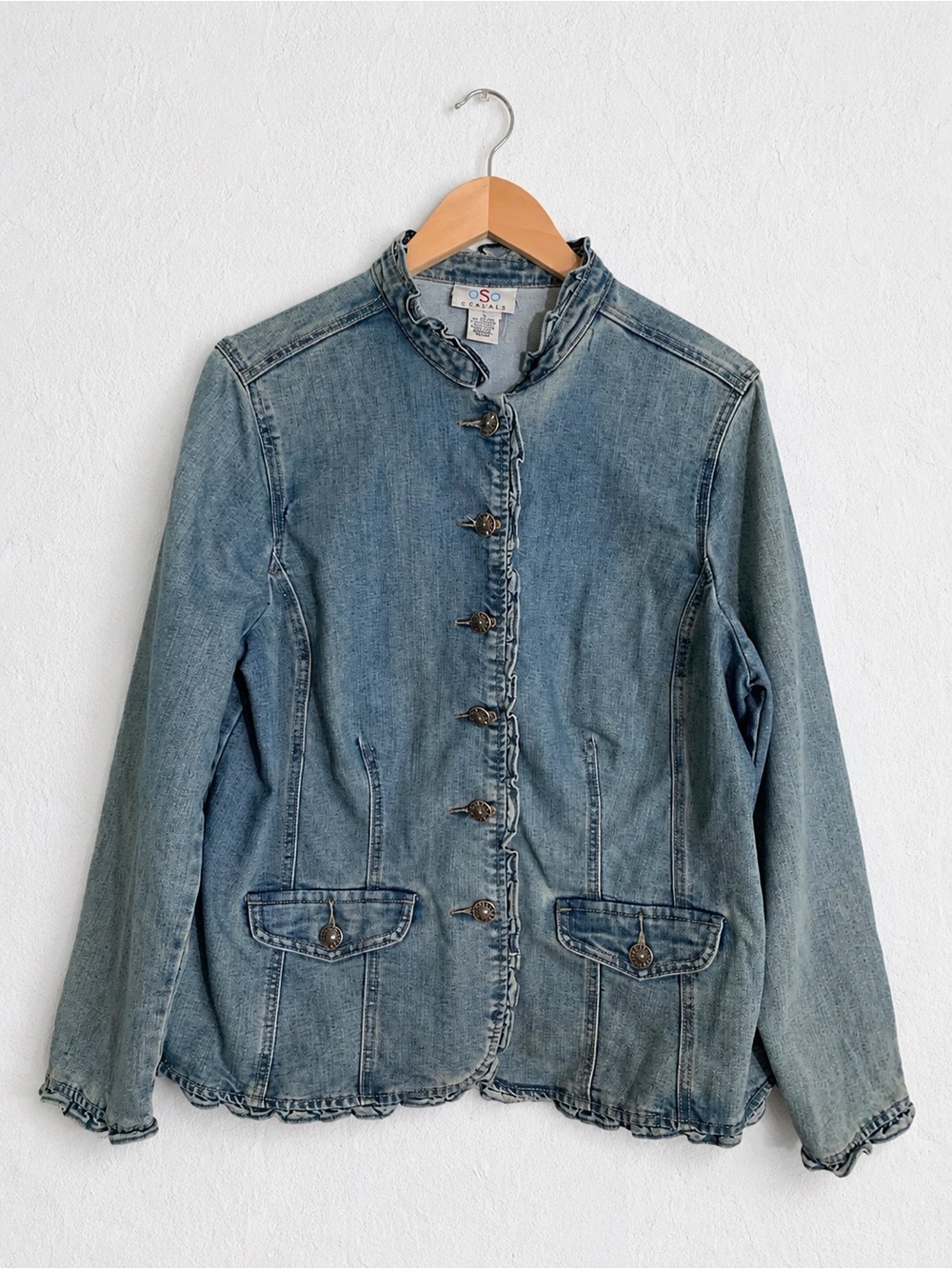 Oso Casuals Blue Denim Ruffled Jacket Size 1X Vintage Inspired 90’s Boho